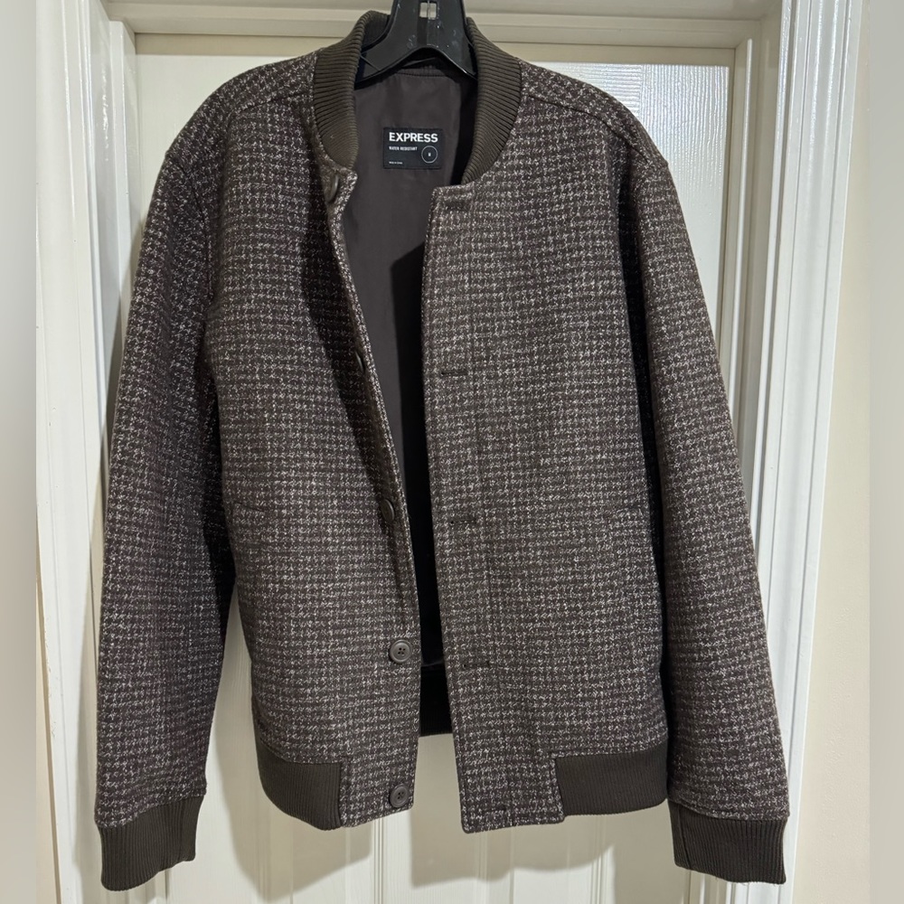 Mens Express Wool Varsity Bomber Jacket Brown Size M NWOT